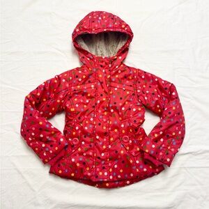 LANDS END Coat Girls Size 4 / Small Pink Polka Dot Winter Jacket Faux Fur Lining